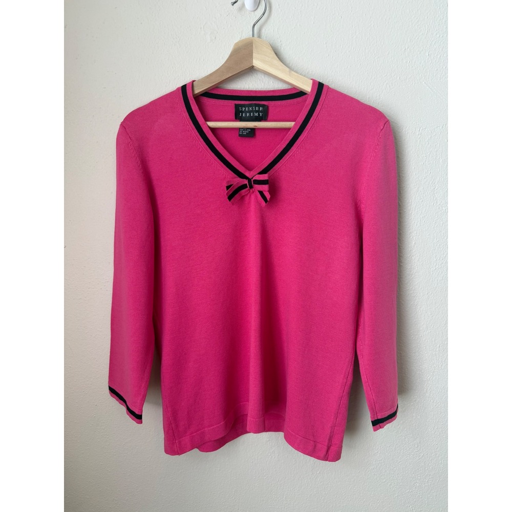 Vintage 90s Spenser Jeremy Silk Blend Hot Pink Bow Sweater Size L